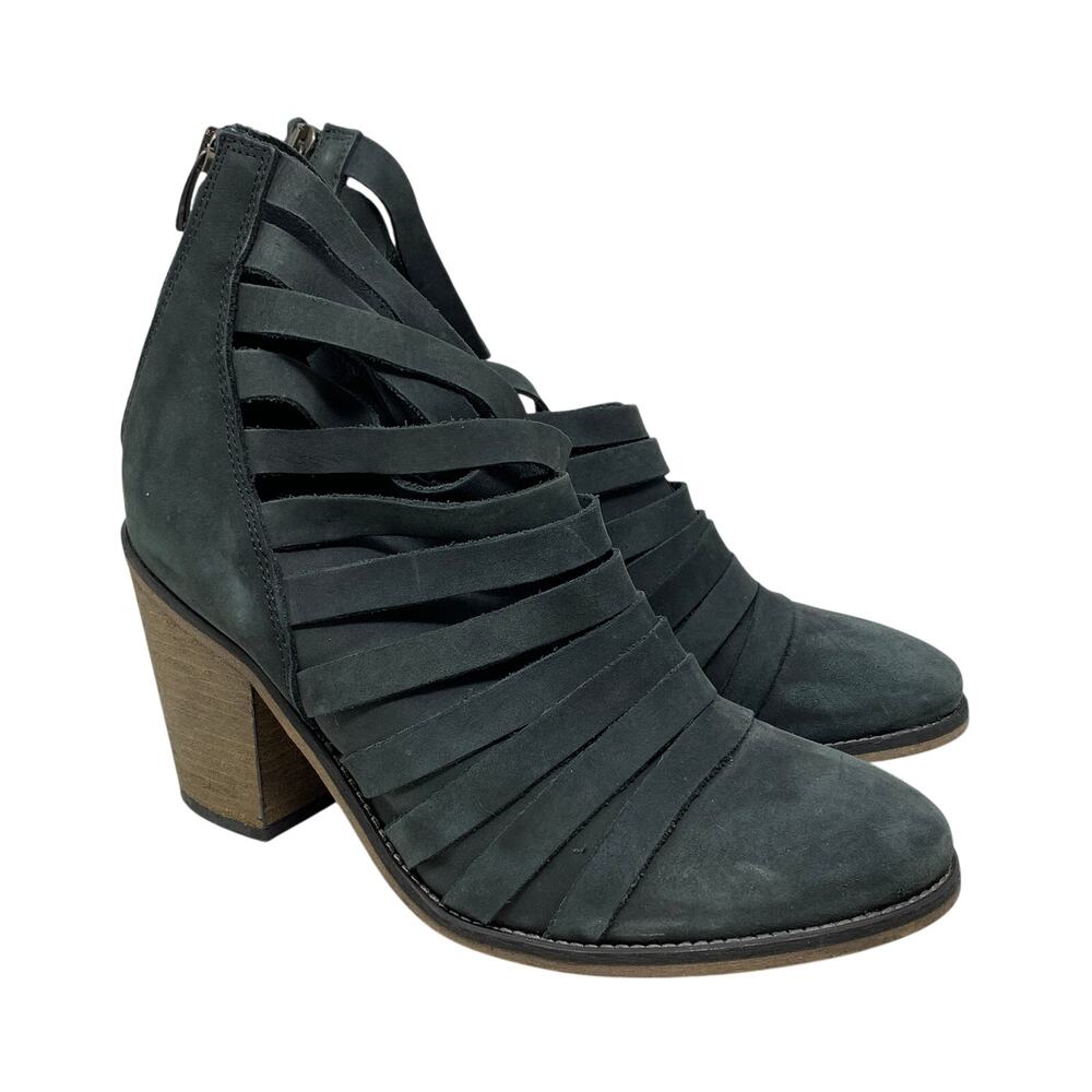 Free People Hybrid Strappy Heeled Ankle Boot 40 US 9-9.5 Distressed Gray Leather